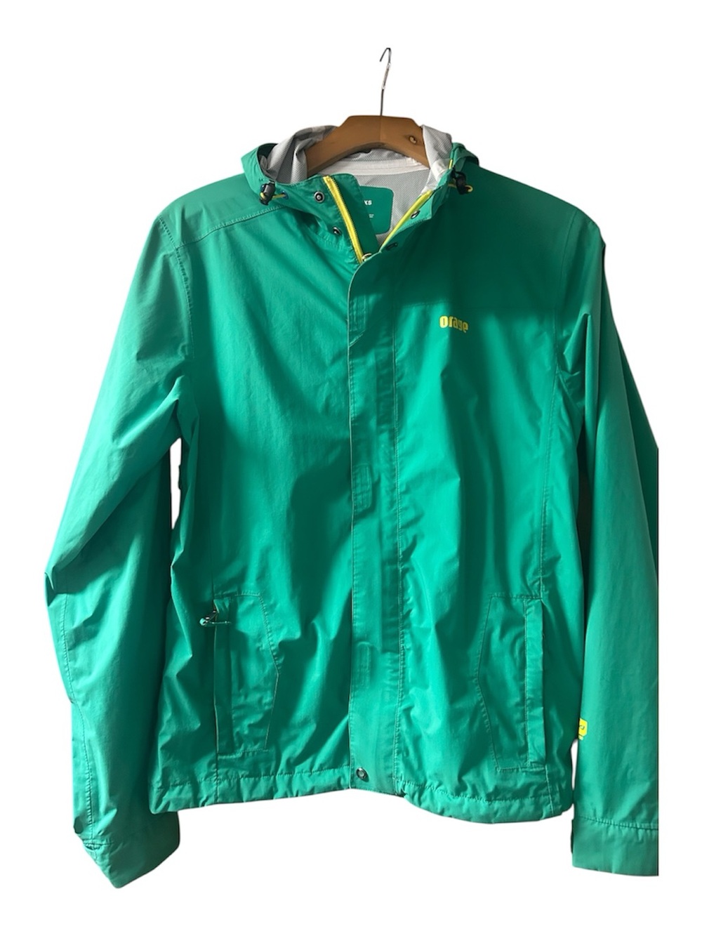 Orage Green Hooded Rain Jacket with Yellow Accents